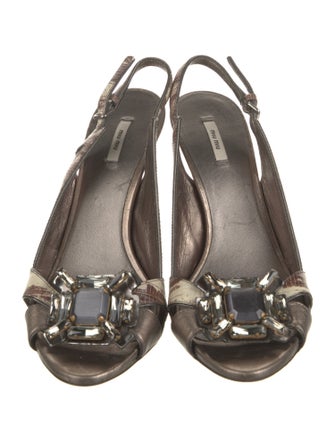 Miu Miu Embossed Leather Printed Slingback Sandals