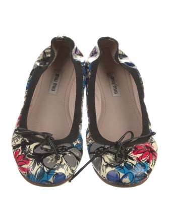 Miu Miu Patent Leather Floral Print Ballet Flats