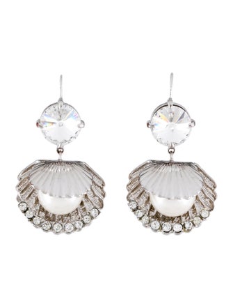 Miu Miu Faux Pearl & Crystal Shell Drop Earrings