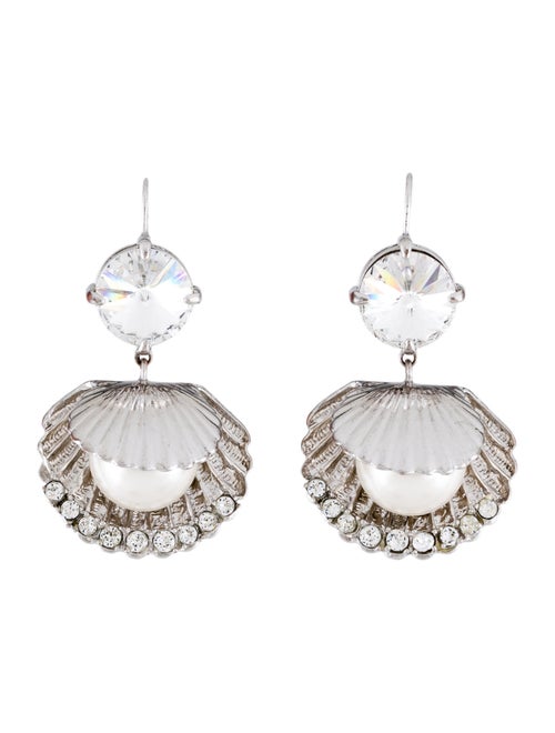 Miu Miu Faux Pearl & Crystal Shell Drop Earrings