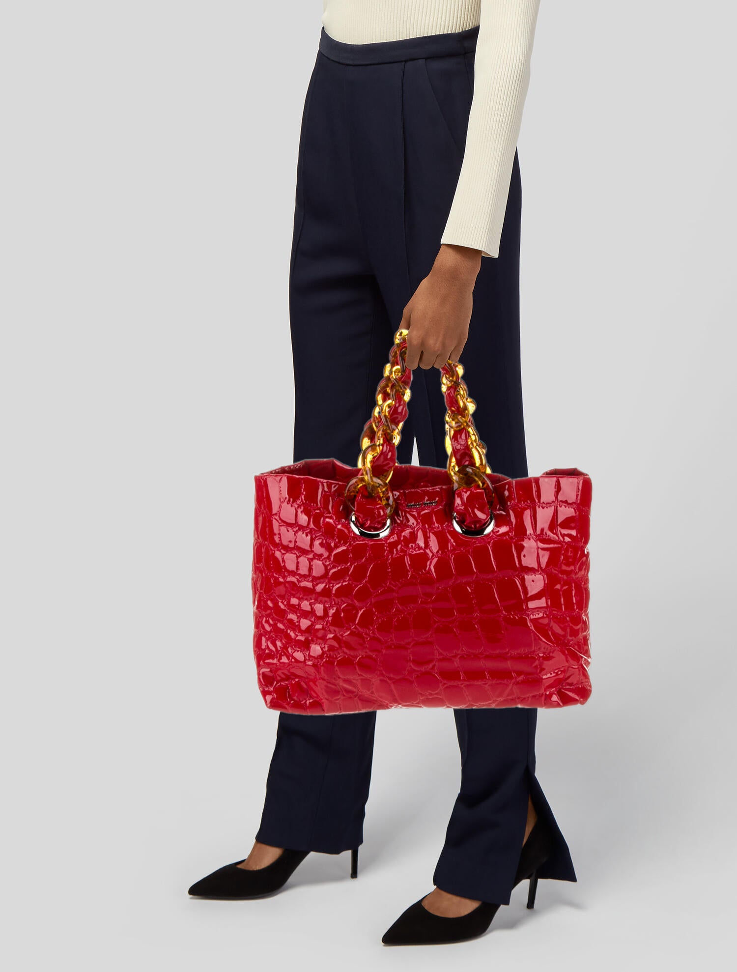 Miu Miu Embossed Leather Tote - Red Totes, Handbags