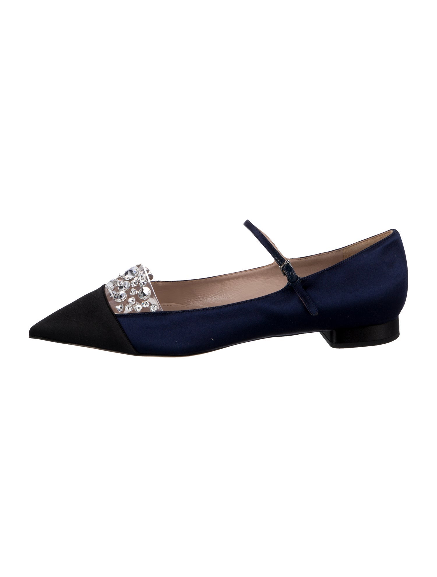 Miu Miu Satin Crystal Embellishments Mary Jane Flats