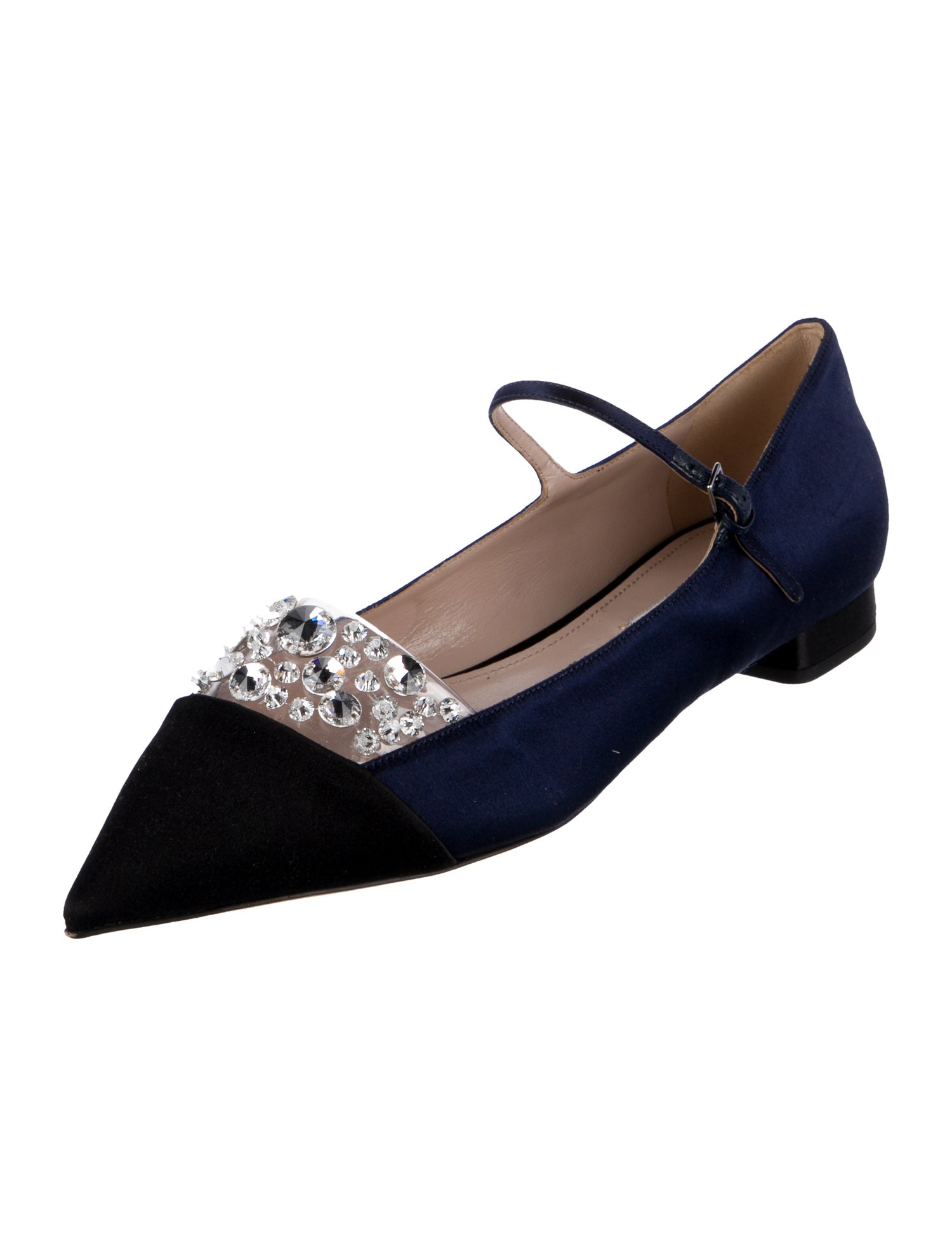 Miu Miu Satin Crystal Embellishments Mary Jane Flats
