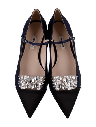 Miu Miu Satin Crystal Embellishments Mary Jane Flats