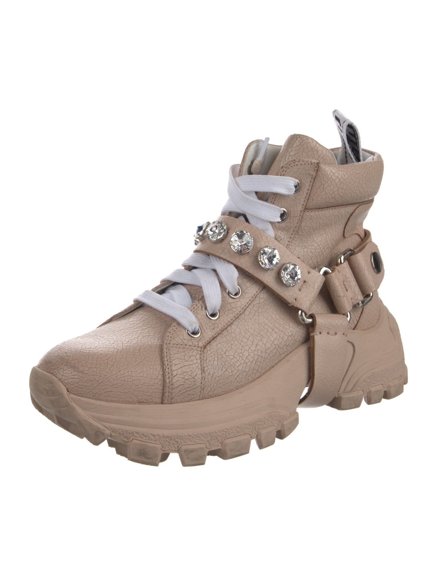 Miu Miu Leather Whipstitch Trim Combat Boots