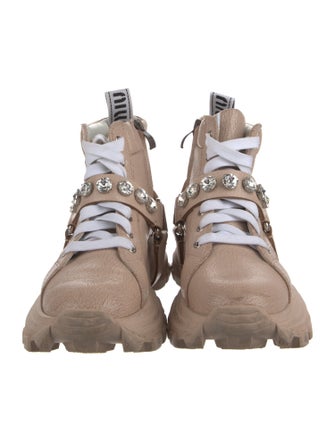 Miu Miu Leather Whipstitch Trim Combat Boots