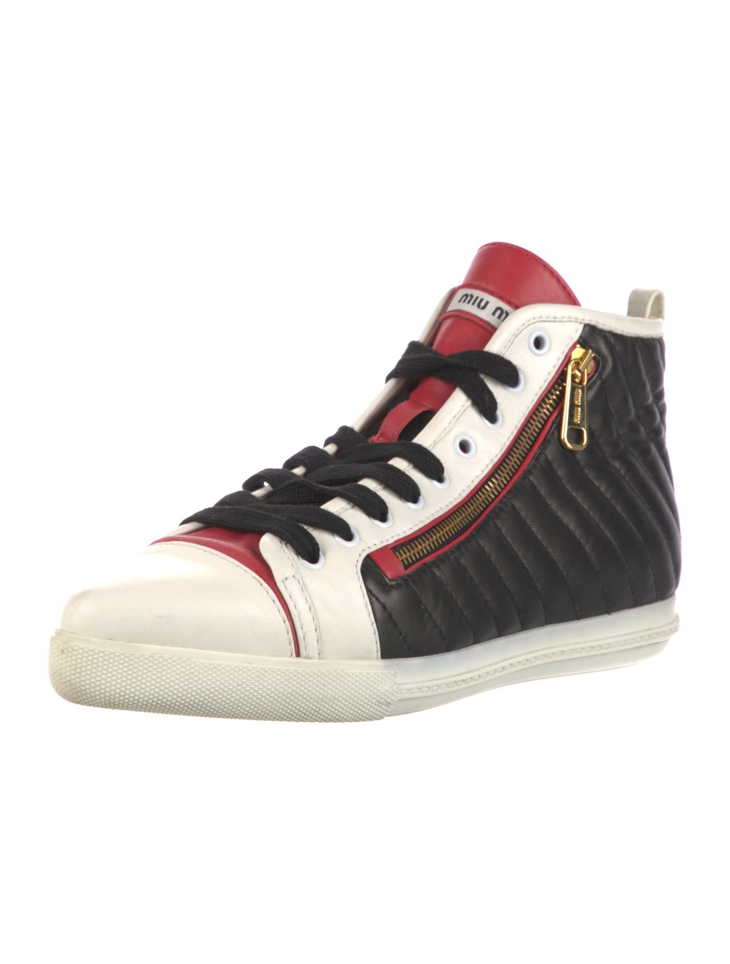 Miu Miu Leather Colorblock Pattern Sneakers