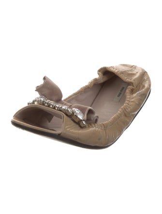 Miu Miu Leather Crystal Embellishments Ballet Flats
