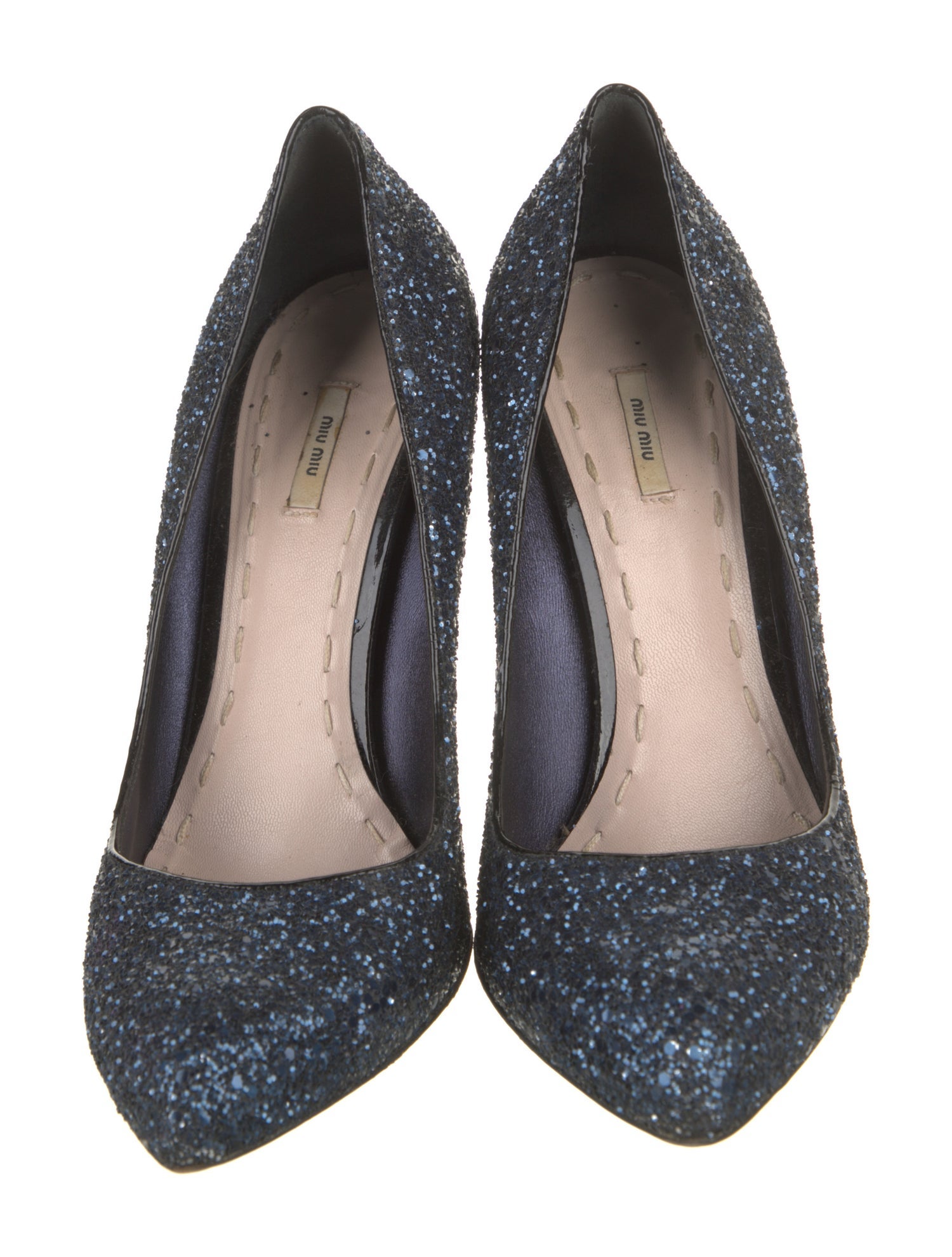 Miu Miu Glitter Leather Trim Embellishment Pumps