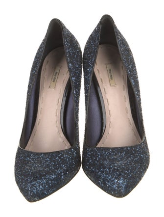 Miu Miu Glitter Leather Trim Embellishment Pumps