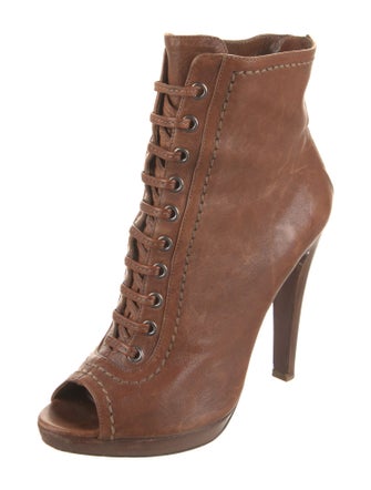 Miu Miu Leather Cutout Accent Lace-Up Boots