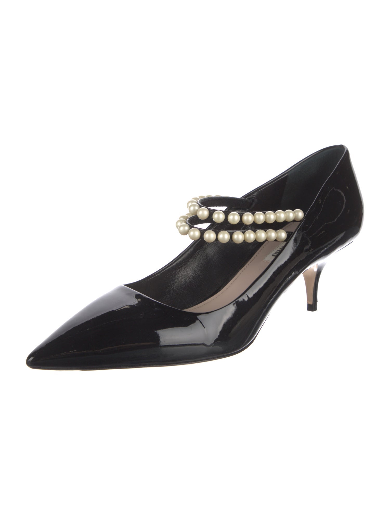 Miu Miu Patent Leather Beaded Accents D'Orsay Pumps