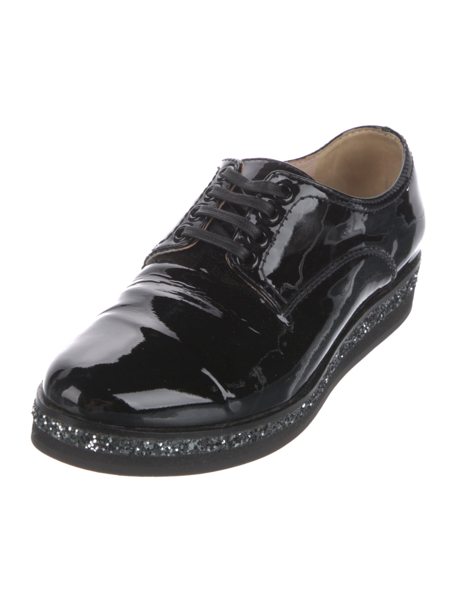 Miu Miu Patent Leather Glitter Accents Oxfords