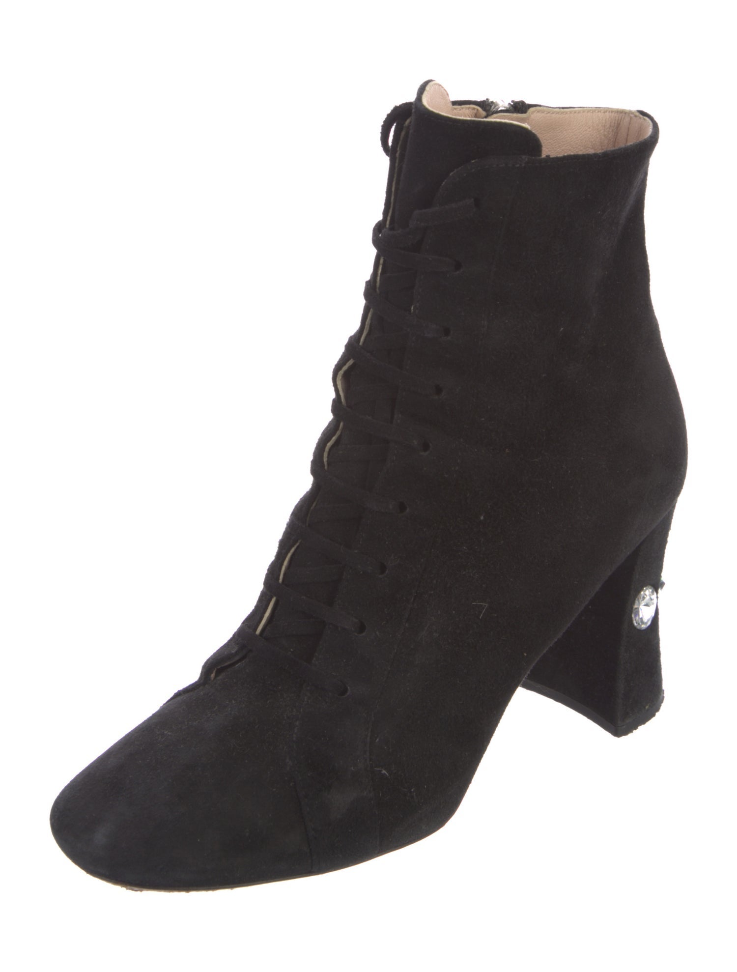 Miu Miu Suede Crystal Embellishments Lace-Up Boots