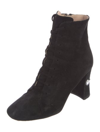 Miu Miu Suede Crystal Embellishments Lace-Up Boots