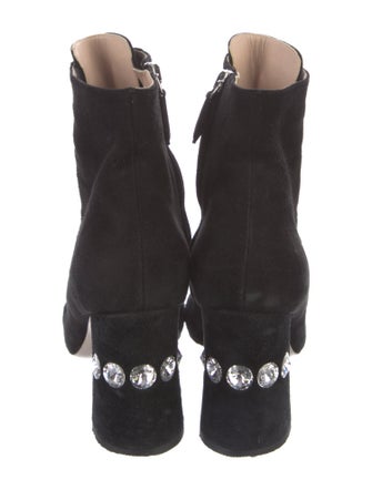 Miu Miu Suede Crystal Embellishments Lace-Up Boots
