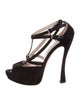 Miu Miu Suede Cutout Accent T-Strap Pumps