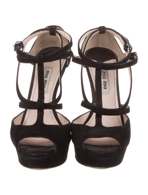 Miu Miu Suede Cutout Accent T-Strap Pumps