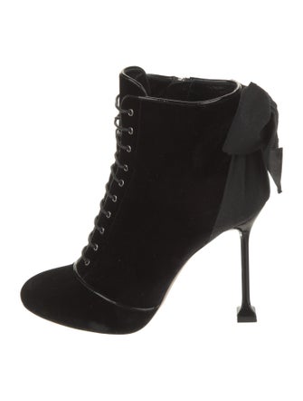 Miu Miu Velvet Bow Accents Lace-Up Boots