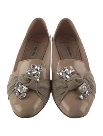 Miu Miu Patent Leather Crystal Embellishments Loafers