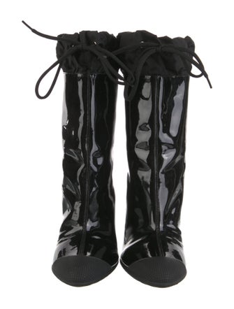 Miu Miu Patent Leather Bow Accents Combat Boots