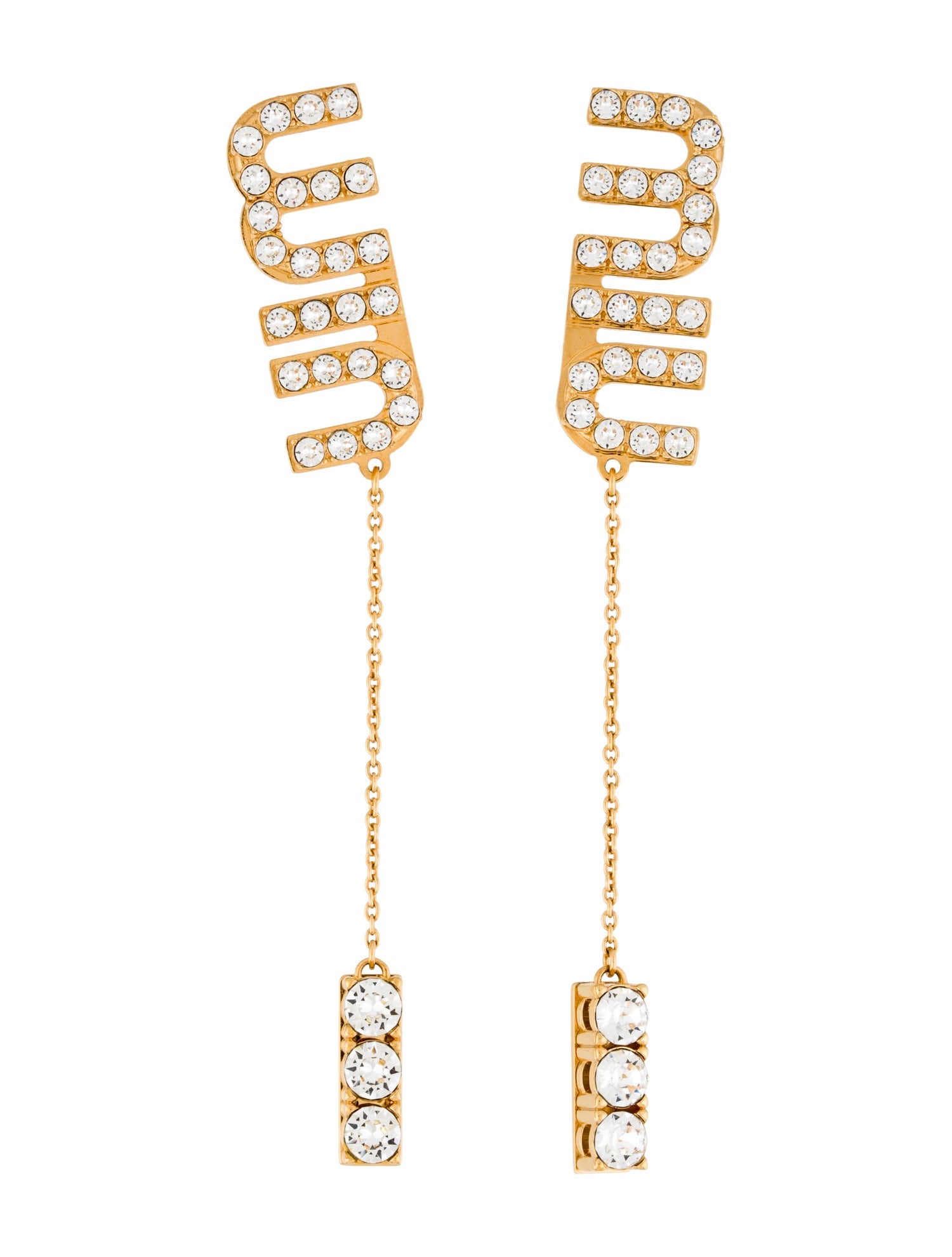 Miu Miu Crystal Logo Embellished Drop Earrings