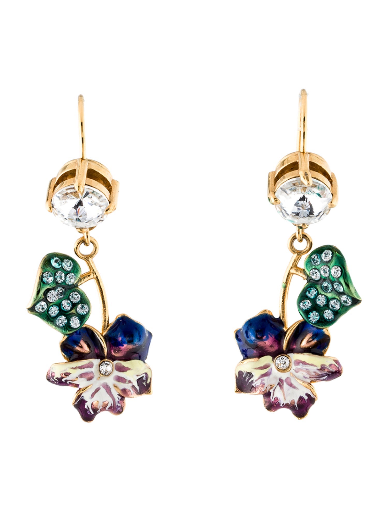Miu Miu Enamel & Crystal Floral Drop Earrings