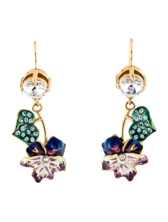 Miu Miu Enamel & Crystal Floral Drop Earrings