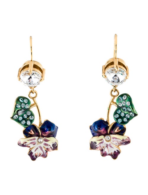 Miu Miu Enamel & Crystal Floral Drop Earrings