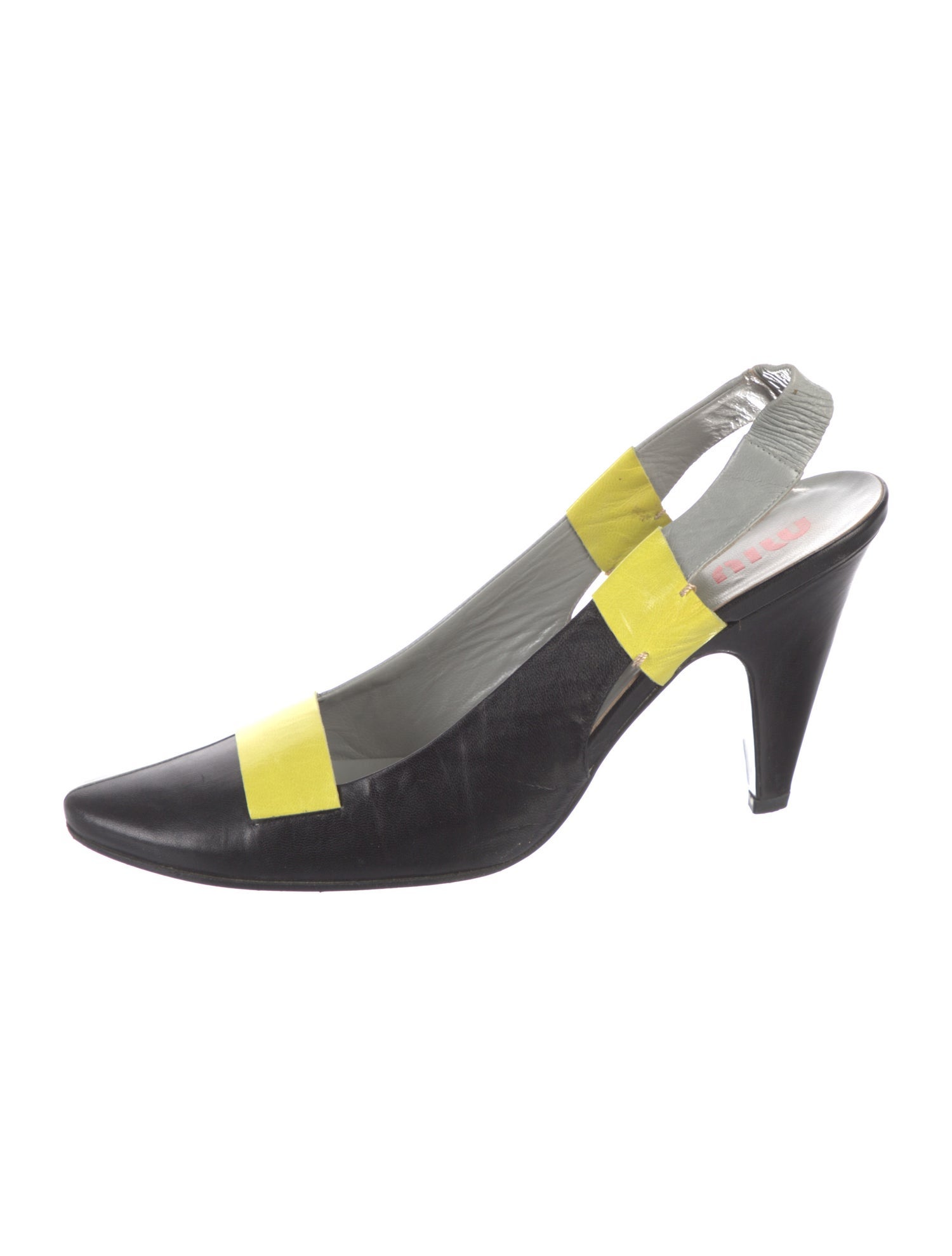 Miu Miu Leather Colorblock Pattern Slingback Pumps