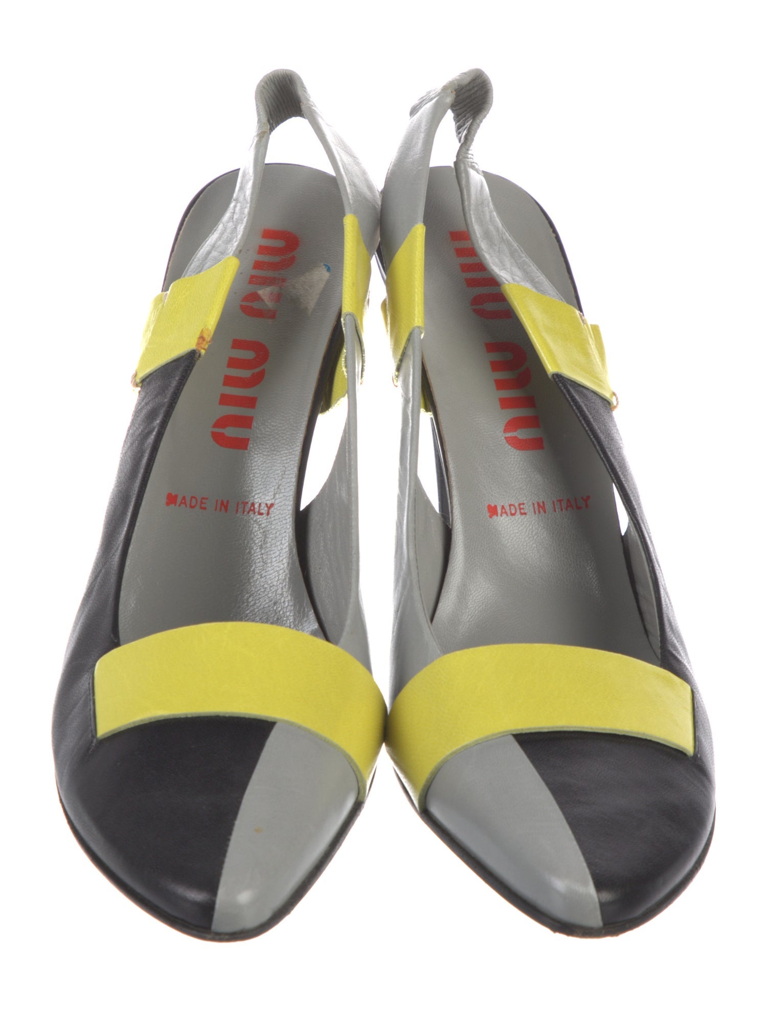 Miu Miu Leather Colorblock Pattern Slingback Pumps