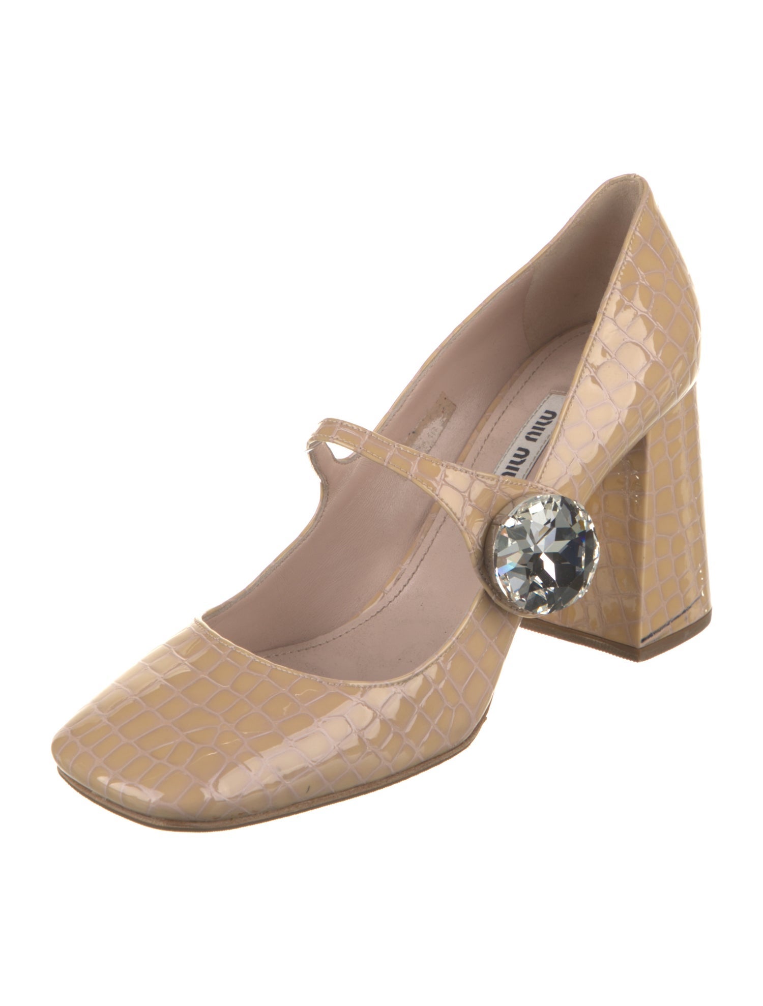 Miu Miu Embossed Leather Crystal Embellishments Pumps