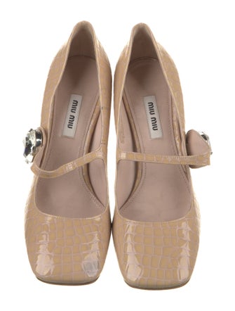 Miu Miu Embossed Leather Crystal Embellishments Pumps