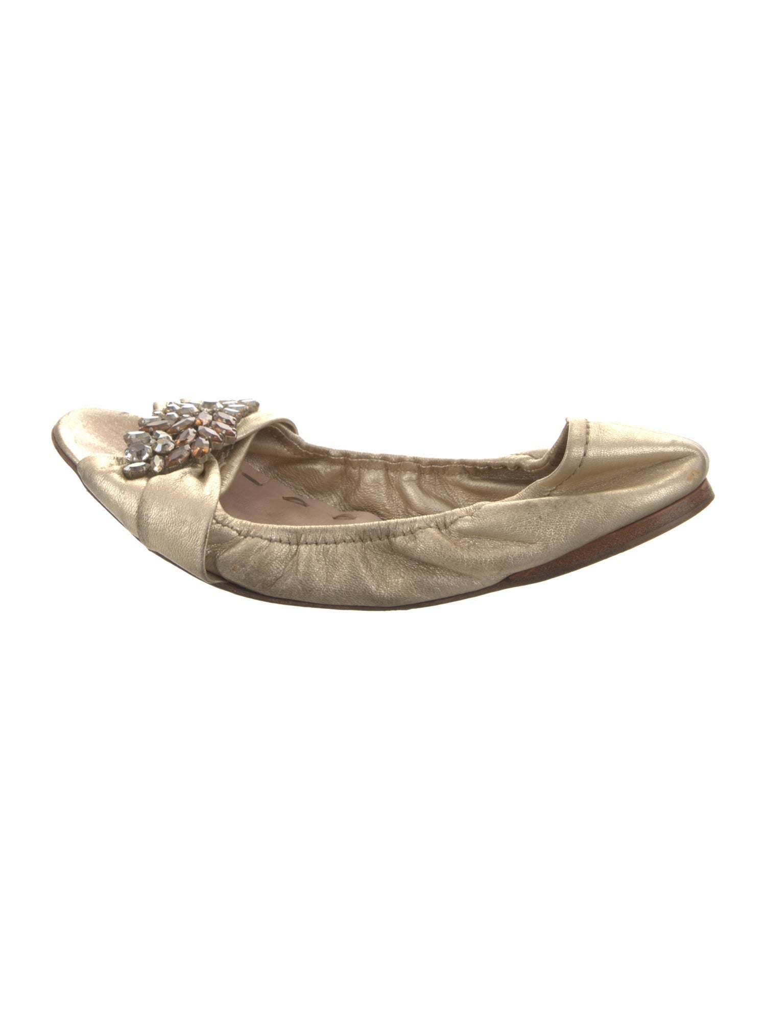 Miu Miu Leather Bow Accents Ballet Flats