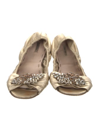 Miu Miu Leather Bow Accents Ballet Flats