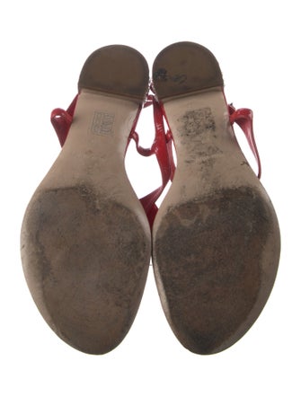 Miu Miu Patent Leather Bow Accents T-Strap Sandals