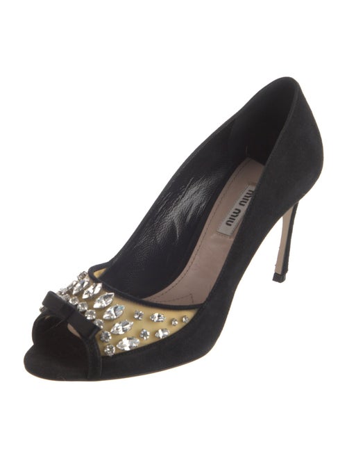 Miu Miu Suede Bow Accents Slingback Sandals