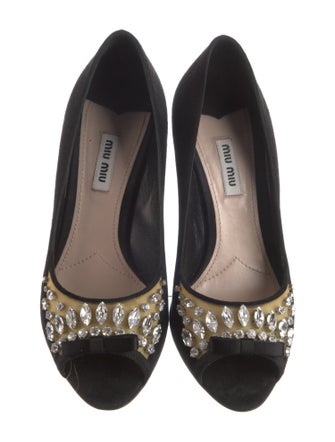 Miu Miu Suede Bow Accents Slingback Sandals