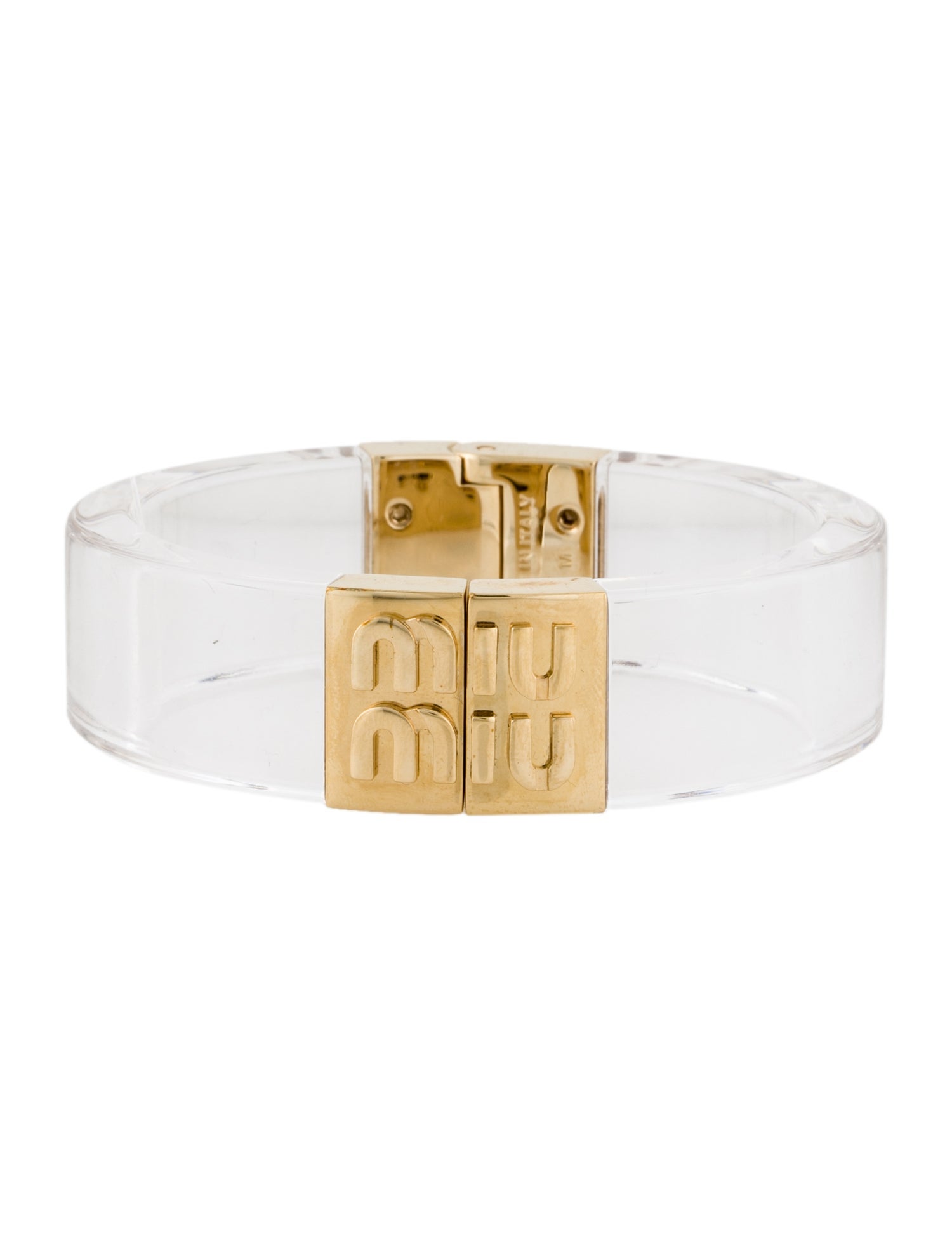 Miu Miu Plexiglass Logo Hinged Bangle Bracelet