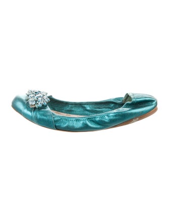 Miu Miu Leather Crystal Embellishments Ballet Flats