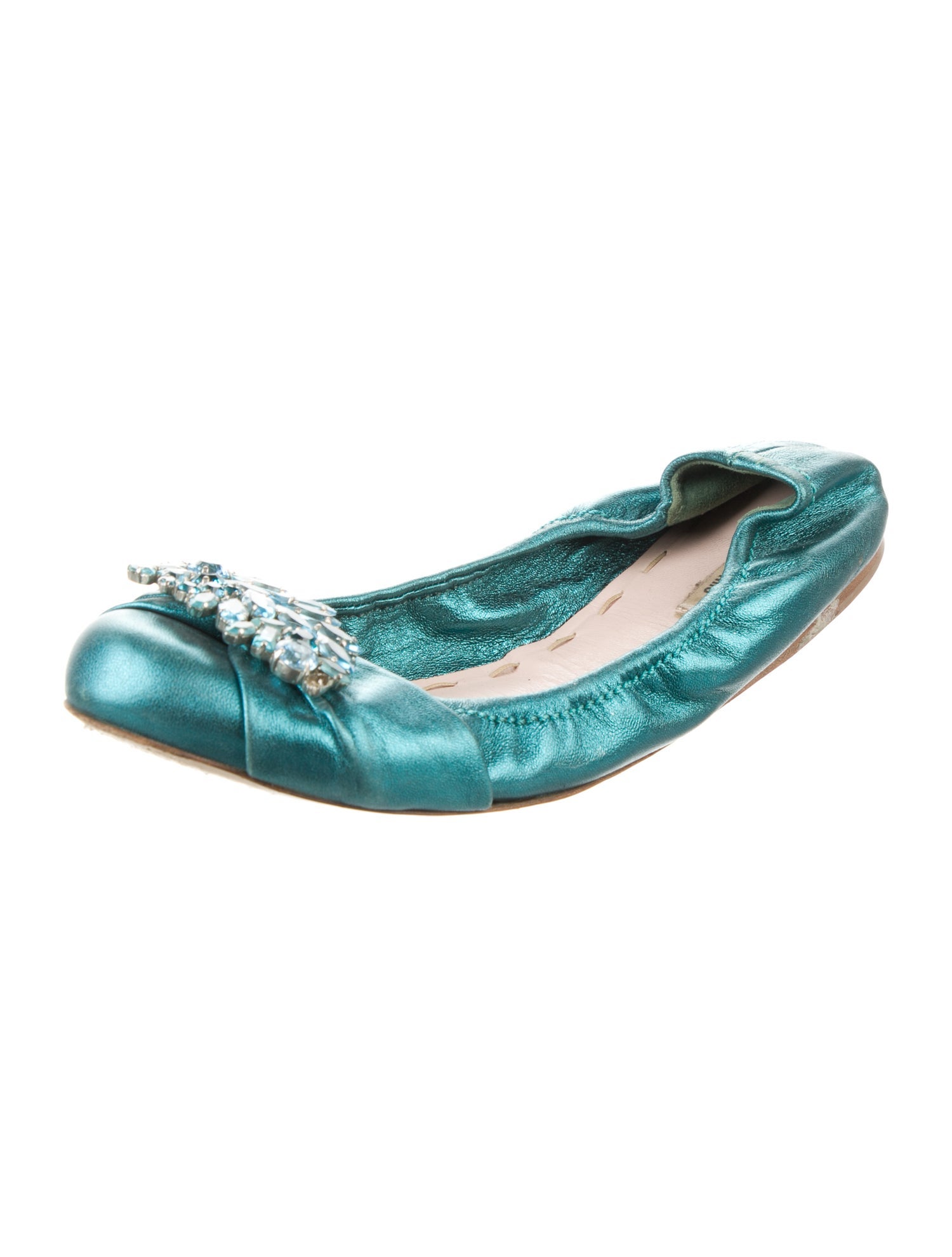 Miu Miu Leather Crystal Embellishments Ballet Flats