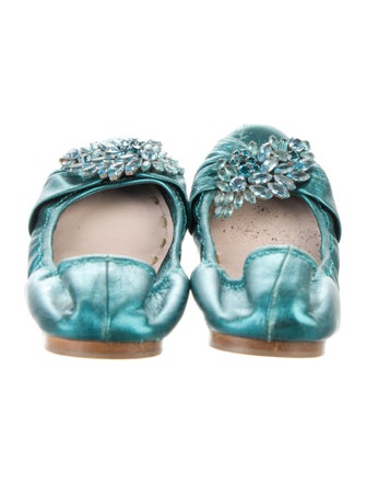 Miu Miu Leather Crystal Embellishments Ballet Flats