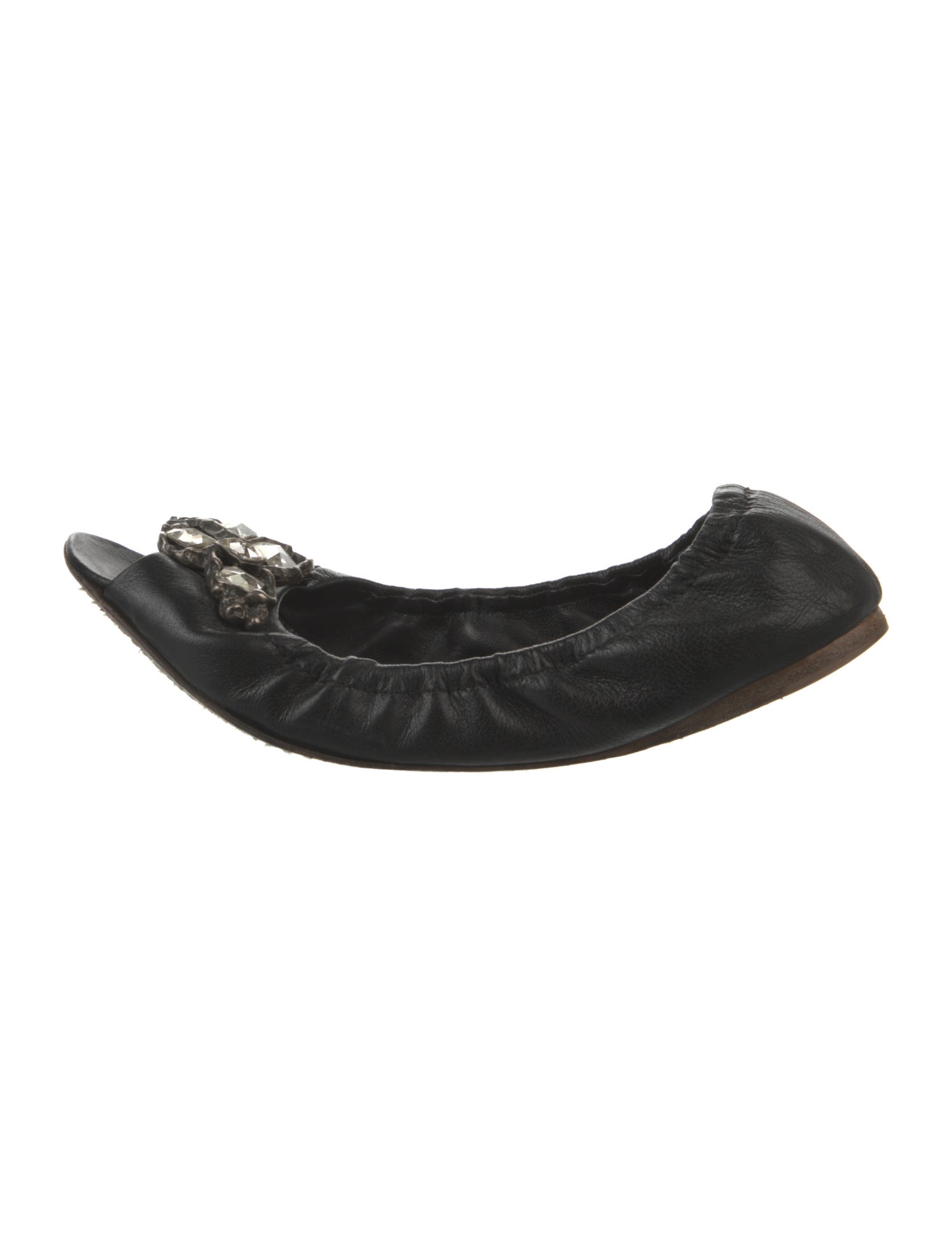 Miu Miu Leather Crystal Embellishments Ballet Flats