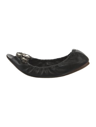 Miu Miu Leather Crystal Embellishments Ballet Flats