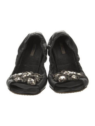 Miu Miu Leather Crystal Embellishments Ballet Flats