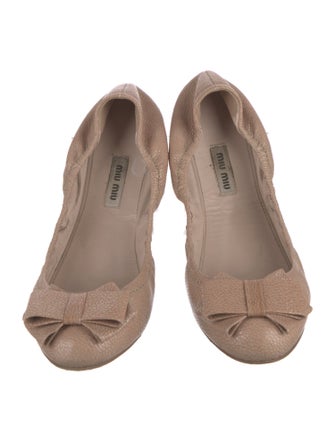 Miu Miu Leather Bow Accents Ballet Flats
