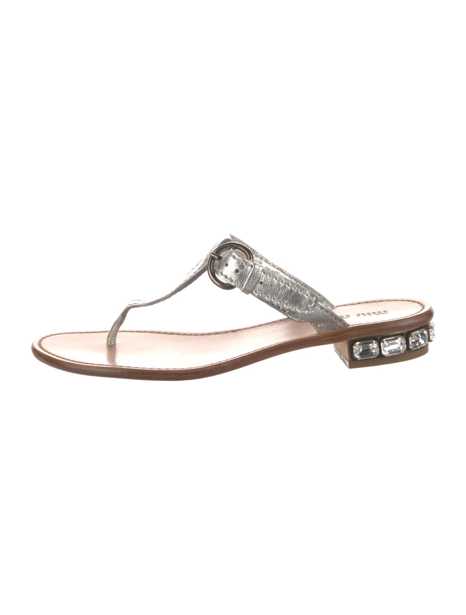 Miu Miu Leather Crystal Embellishments Flip Flops