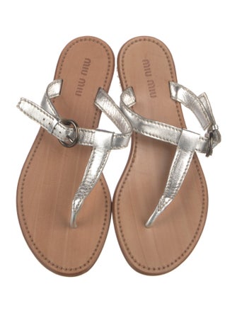 Miu Miu Leather Crystal Embellishments Flip Flops