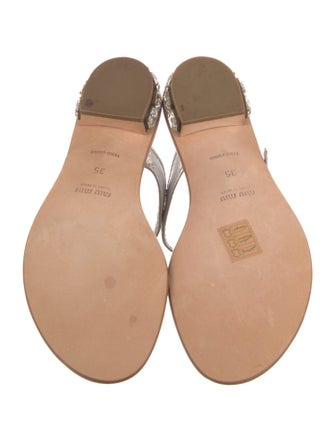 Miu Miu Leather Crystal Embellishments Flip Flops