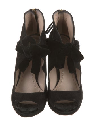 Miu Miu Suede Bow Accents Slingback Sandals